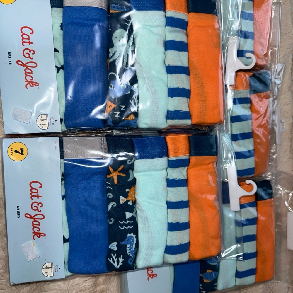 Cat & Jack Kids' Multicolor Ocean Stripe Underwear - Blue/Orange- New- Large